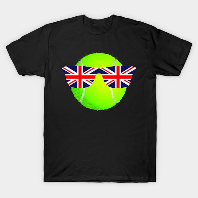 Tennis Ball With Great Britain Sunglasses T-Shirt by Boo Face Designs